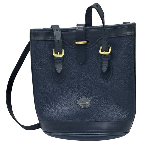 Vintage Dooney & Bourke Bag AWL Navy Blue Pebbled Leather Bucket Tote Shoulder B - Picture 6 of 15